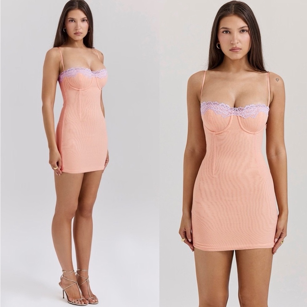 House of CB 'Harper' Sorbet Lace Trimmed Mini Dress